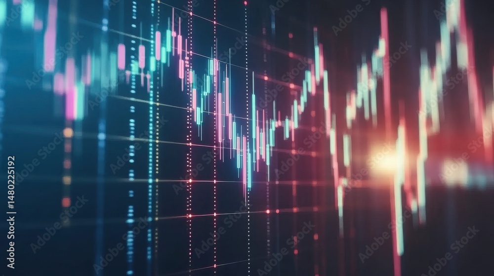 Poster abstract financial data visualization with colorful graph lines