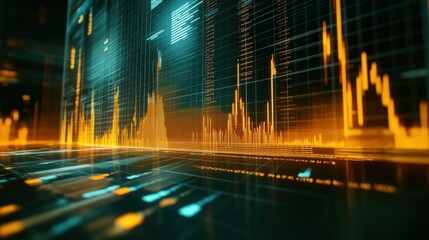 Abstract Financial Data Visualization with Graph and Chart Elements