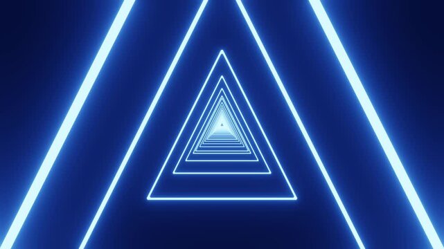 3D render of glowing blue triangle tunnel animation