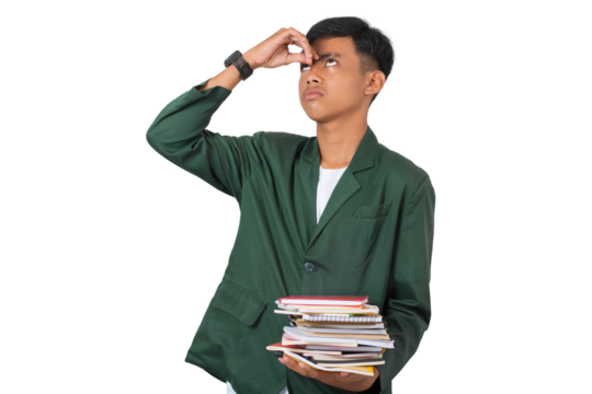 Stressed young college student tired of learning and to much homework isolated background