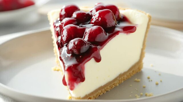 Cherry cheesecake slice on plate dessert food photography