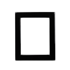 Glossy, black picture frame with square empty space against a stark dark background