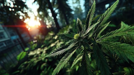 Obraz premium Green plant leaves under sunlight