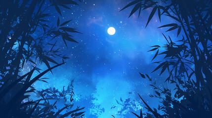 竹　笹の水彩画笹夜空背景イラスト　generative ai