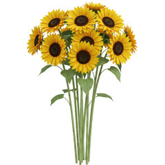 Obraz premium Vibrant bouquet of sunflowers with yellow petals, brown centers, and slender, green stems