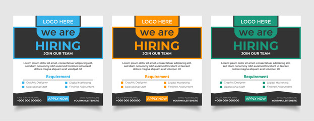 We are hiring job vacancy social media post banner join our team, We are hiring job vacancy social media post template, square web banner template design.