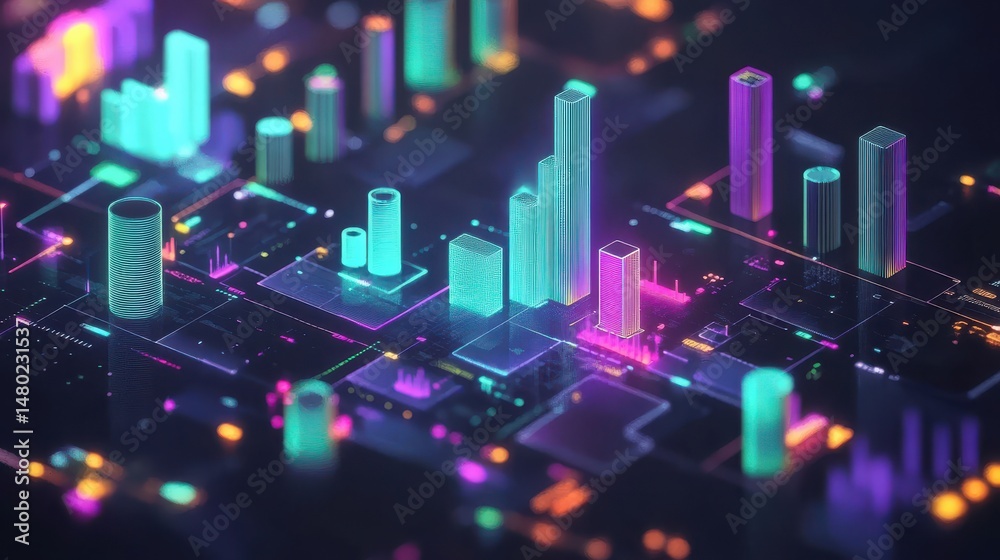 Poster Abstract Digital Artwork Featuring Colorful Data Visualization Elements