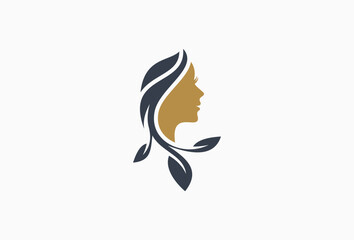 Elegant Natural Beauty Face Woman for salon, beauty care, cosmetic, treatment logo design element