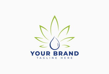 Natural Water with Leaves and Water Drop Icon Logo Design Element