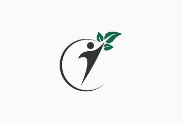 People and Leaf for Natural Healthy Logo Design Element