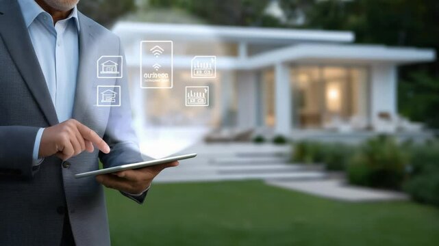 "Experience seamless smart home automation with intuitive tablet control interface in this stock video."