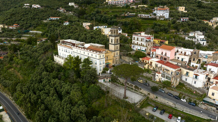 Obraz premium Aerial view of the sanctuary of Santa Maria del Toro located in Vico Equense. It is a monumental church in the province of Naples, Campania, Italy.