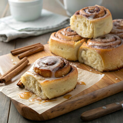 a 45degree shot of homemade cinnamon rolls fresh