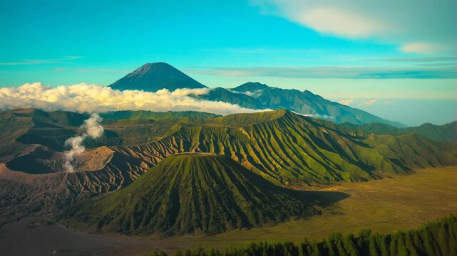 Scenic Drone View of Volcanic Landscape with Mountain Range