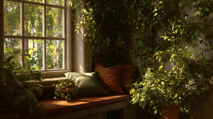 Fototapeta premium cozy window corner and foliage
