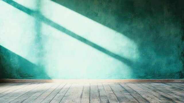 Turquoise Wall with Light Rays Empty Interior Architecture