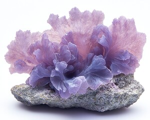 Beautiful purple coral formation on a textured rock, showcasing underwater life and vibrant colors