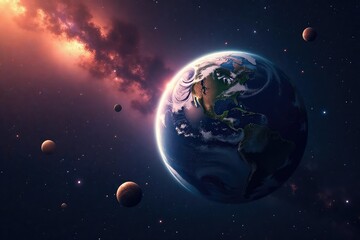 Obraz premium Global view of Earth from space, planets, stars, celestial, satellite