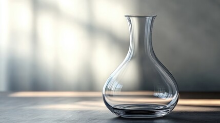 Elegant Empty Glass Vase with Smooth Curves on a Wooden Table in Soft Natural Light