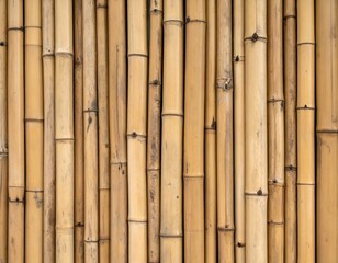 Naklejka premium Close-up view of a dense array of light brown bamboo stalks, creating a natural textured background.
