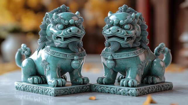Classic jade foo dog carvings high resolution picture