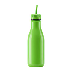 Glossy green bottle with straw against a black backdrop