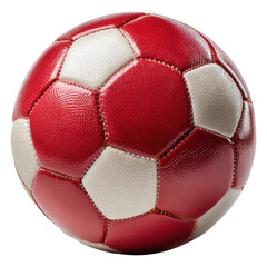 Red and White Soccer Ball with Hexagonal Pattern on Isolated Background