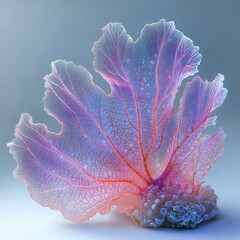 Vibrant underwater scene featuring a large, translucent coral with intricate details against a soft gradient background, showcasing marine beauty