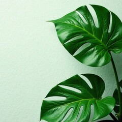 Vibrant green monstera leaves, textured background , photography, detail