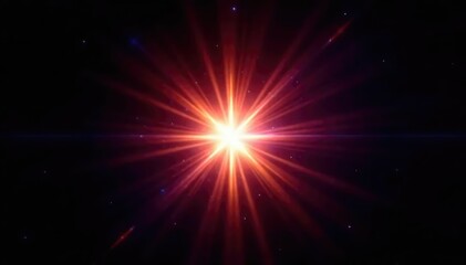 Naklejka premium Bright starburst light effect, isolated on black background Perfect for overlays and design elements , celestial, white light