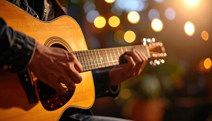 Fototapeta premium Acoustic Guitarist: Golden Hour Performance