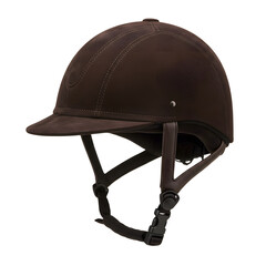 Fototapeta premium Elegant dark brown suede equestrian riding helmet isolated on transparent background