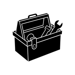 toy toolbox with miniature tools on white 