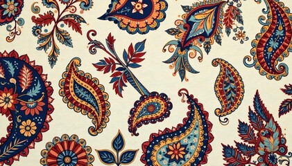Classic paisley print with muted color palette and flowing design , fabric, print, art