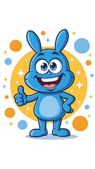 Cheerful blue cartoon character giving thumbs-up with colorful backdro