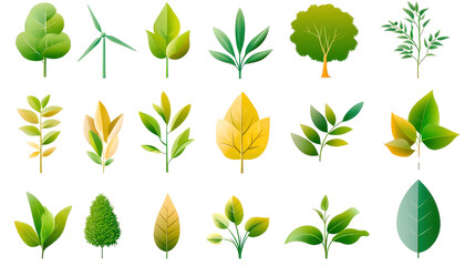 Variety of Colorful Green Leaves and Plants for Natural Backgrounds