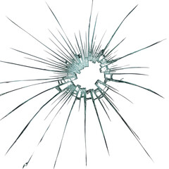 Obraz premium A fractured glass with radiating cracks creates an intriguing, fragmented pattern on black background