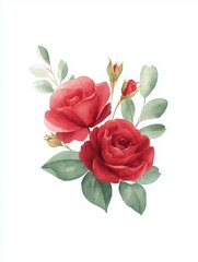 Fototapeta premium Watercolor Red Roses Illustration
