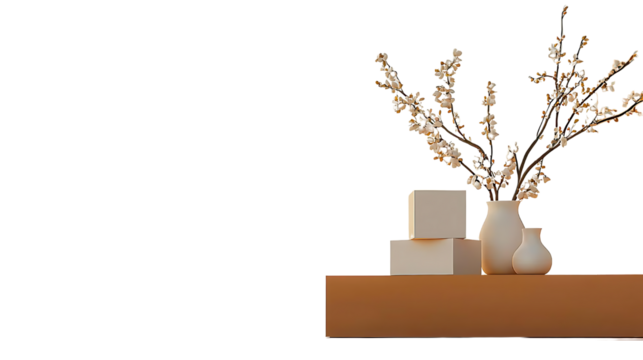 Elegant Minimalist Decoration with Flowers and Geometric Objects