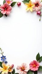 Obraz premium Colorful floral frame with assorted flowers on white background 