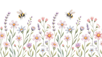 Dainty wildflowers border isolated on a transparent scope png file cut away 