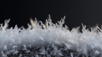 Delicate frostwork ice crystals forming intricate patterns on black, a mesmerizing abstract winter texture
