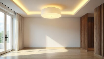 Modern minimalist ceiling light fixture illuminating a bright, airy room , ceiling lamps, clean lines, architecture