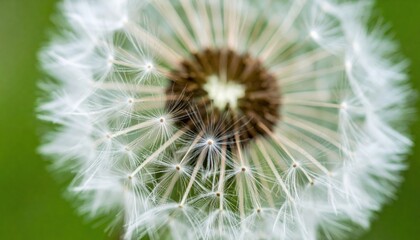 Fototapeta premium Captivating close-up of a dandelion seed head natural setting macro photography green background detailed perspective