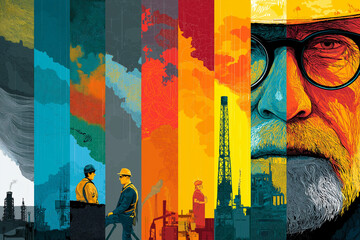 Fototapeta premium Vector infographic celebrating different industries, Labor Day special, pictograms of various professions
