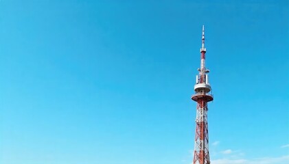 Obraz premium Tall broadcasting tower against a clear blue sky, antennas reaching high , outdoor, infrastructure, mast