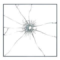 Fototapeta premium Square fractured glass centered with splintering cracks radiating outward against black backdrop