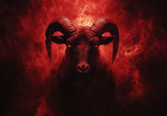 Fiery Ram Head Portrait Dark Red and Black Digital Art