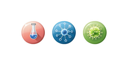 Colorful Science Icons Featuring Laboratory Equipment, Molecules, Germs