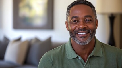 Portrait of a Smiling Middle Aged Black Man in a Green Shirt